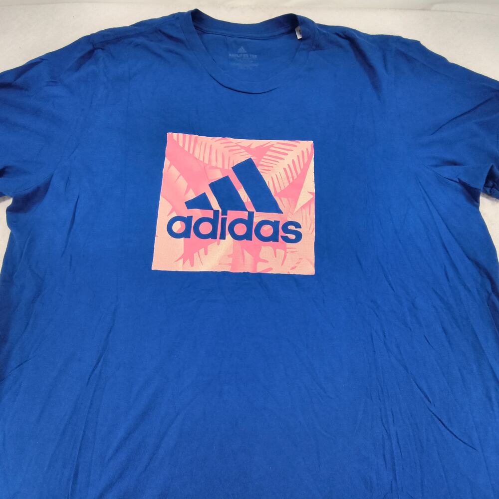 Adidas Casual Graphic Crew Neck Short Sleeve Shirt Mens Size 2XL Blue Pink
